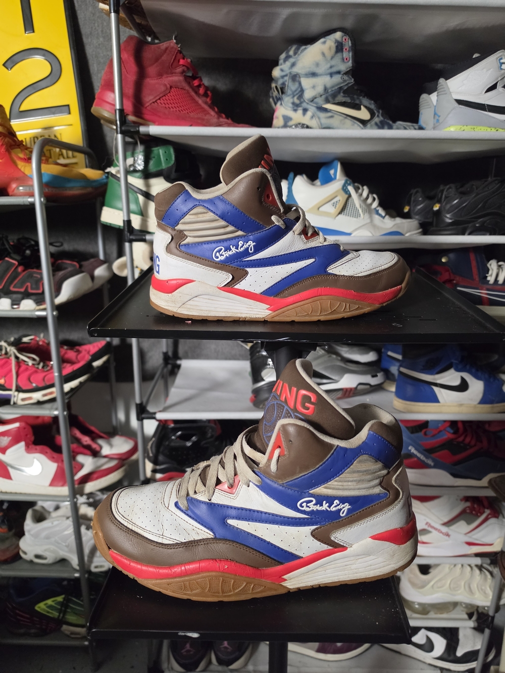 🔥 Patrick Ewing High-Top Sneakers "Snickers" Brown Blue White Men Size 10